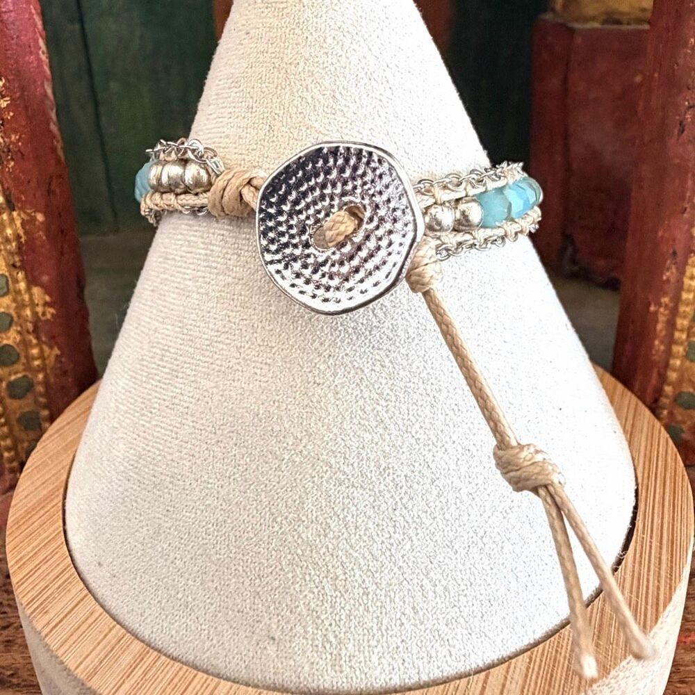 Boho Aqua Beaded  Bracelet - Picture 4 of 6